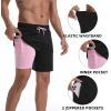 imageMens Swim Trunks with Compression Liner 7quot Board Shorts with Zipper Pockets 2 in 1 Quick Dry Bathing SuitsBlackpink