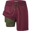 imageMens Swim Trunks with Compression Liner 7quot Board Shorts with Zipper Pockets 2 in 1 Quick Dry Bathing SuitsBurgundycoffee Brown