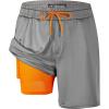 imageMens Swim Trunks with Compression Liner 7quot Board Shorts with Zipper Pockets 2 in 1 Quick Dry Bathing SuitsGrayorange