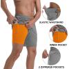 imageMens Swim Trunks with Compression Liner 7quot Board Shorts with Zipper Pockets 2 in 1 Quick Dry Bathing SuitsGrayorange
