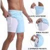 imageMens Swim Trunks with Compression Liner 7quot Board Shorts with Zipper Pockets 2 in 1 Quick Dry Bathing SuitsHaze Bluewhite