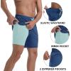 imageMens Swim Trunks with Compression Liner 7quot Board Shorts with Zipper Pockets 2 in 1 Quick Dry Bathing SuitsNavyminty Green