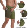 imageMens Swim Trunks with Compression Liner 7quot Board Shorts with Zipper Pockets 2 in 1 Quick Dry Bathing SuitsOlive Greencoffee Brown