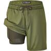 imageMens Swim Trunks with Compression Liner 7quot Board Shorts with Zipper Pockets 2 in 1 Quick Dry Bathing SuitsOlive Greencoffee Brown