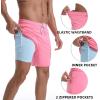 imageMens Swim Trunks with Compression Liner 7quot Board Shorts with Zipper Pockets 2 in 1 Quick Dry Bathing SuitsPinkpeacock Blue