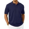 imageMens Knit Polo Shirts Casual Short Sleeve Classic Button Polo TShirt Fashion Summer Collared Pullover Golf ShirtNavy