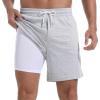 imageMens Swim Trunks with Compression Liner 7quot Board Shorts with Zipper Pockets 2 in 1 Quick Dry Bathing SuitsGreywhite