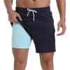 imageMens Swim Trunks with Compression Liner 7quot Board Shorts with Zipper Pockets 2 in 1 Quick Dry Bathing SuitsNavylake Blue