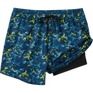 imageBoys Swim Trunks with Compression Liner Boys Stretch Swim Shorts Quick Dry 2 in 1 Beach Shorts 417 Y80s Dinosaur