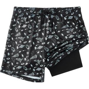 imageBoys Swim Trunks with Compression Liner Boys Stretch Swim Shorts Quick Dry 2 in 1 Beach Shorts 417 YBlack Galaxy