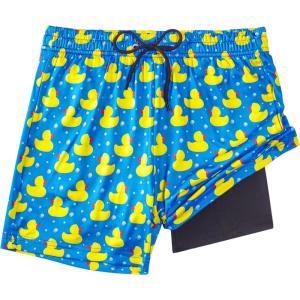 imageBoys Swim Trunks with Compression Liner Boys Stretch Swim Shorts Quick Dry 2 in 1 Beach Shorts 417 YBlue Duck