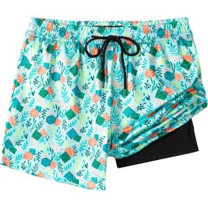 imageBoys Swim Trunks with Compression Liner Boys Stretch Swim Shorts Quick Dry 2 in 1 Beach Shorts 417 YDice Leaves