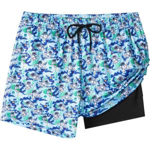 imageBoys Swim Trunks with Compression Liner Boys Stretch Swim Shorts Quick Dry 2 in 1 Beach Shorts 417 YOcean Space