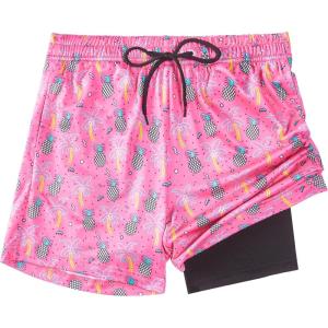imageBoys Swim Trunks with Compression Liner Boys Stretch Swim Shorts Quick Dry 2 in 1 Beach Shorts 417 YPink Pineapple