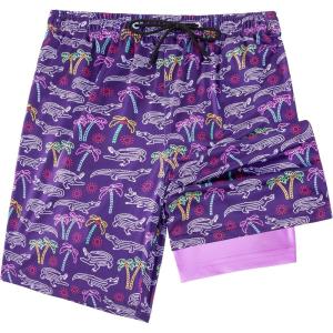 imageBoys Swim Trunks with Compression Liner Boys Stretch Swim Shorts Quick Dry 2 in 1 Beach Shorts 417 YPurple Crocodile