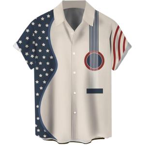 imageLzzidou 4th of July Shirts for Men Patriotic American Flag Shirts USA Memorial Day ShirtGuitarusa Flag