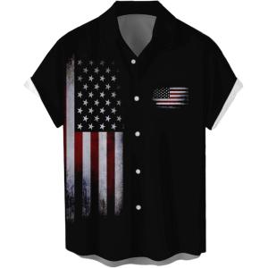 imageLzzidou 4th of July Shirts for Men Patriotic American Flag Shirts USA Memorial Day ShirtPatrioticblack Flag