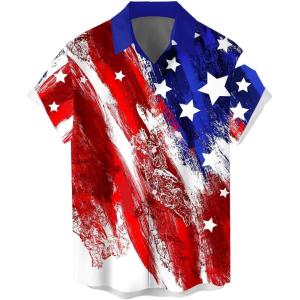 imageLzzidou 4th of July Shirts for Men Patriotic American Flag Shirts USA Memorial Day ShirtPatrioticred Blue