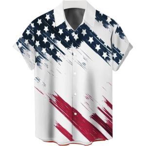 imageLzzidou 4th of July Shirts for Men Patriotic American Flag Shirts USA Memorial Day ShirtPatrioticwhite