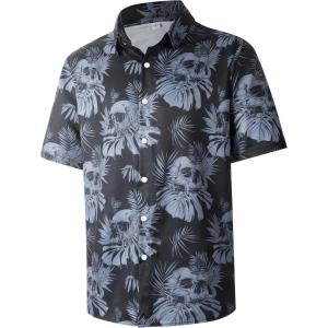 imageMens Casual Button Down Shirts Regular Fit Short Sleeve Hawaiian Shirt for MenBlack Skull
