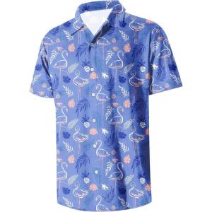 imageMens Casual Button Down Shirts Regular Fit Short Sleeve Hawaiian Shirt for MenLavender Flamingo