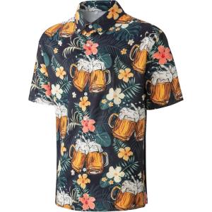 imageMens Casual Button Down Shirts Regular Fit Short Sleeve Hawaiian Shirt for MenLeaf Beer