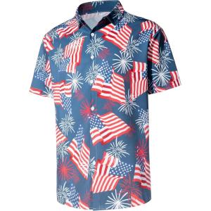 imageMens Casual Button Down Shirts Regular Fit Short Sleeve Hawaiian Shirt for MenNavy Usa Flag
