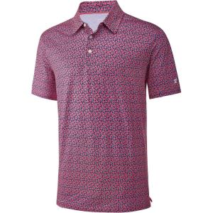 imageMens Golf Shirt Short Sleeve Dry Fit Print Moisture Wicking Performance Patterns Collared Polo ShirtBurgundy Flowers