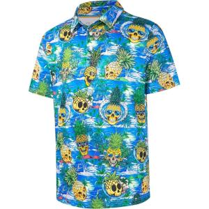 imageMens Golf Shirt Short Sleeve Dry Fit Print Moisture Wicking Performance Patterns Collared Polo ShirtCoconut Pineapple