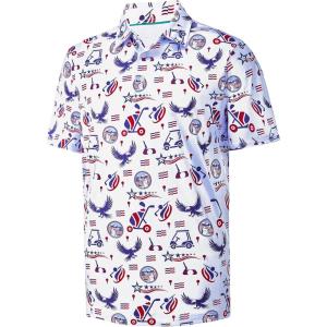 imageMens Golf Shirt Short Sleeve Dry Fit Print Moisture Wicking Performance Patterns Collared Polo ShirtGolf Usa Flag