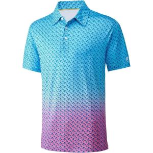 imageMens Golf Shirt Short Sleeve Dry Fit Print Moisture Wicking Performance Patterns Collared Polo ShirtGradient Coconut Tree