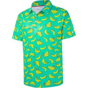imageMens Golf Shirt Short Sleeve Dry Fit Print Moisture Wicking Performance Patterns Collared Polo ShirtGreen Bananas