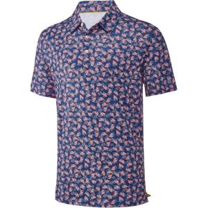 imageMens Golf Shirt Short Sleeve Dry Fit Print Moisture Wicking Performance Patterns Collared Polo ShirtNavy American Flag