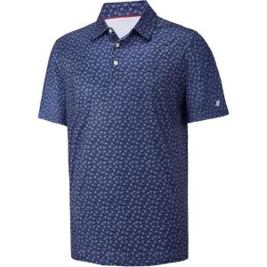 imageMens Golf Shirt Short Sleeve Dry Fit Print Moisture Wicking Performance Patterns Collared Polo ShirtNavy Palm Tree