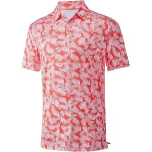 imageMens Golf Shirt Short Sleeve Dry Fit Print Moisture Wicking Performance Patterns Collared Polo ShirtOrange White Leaf