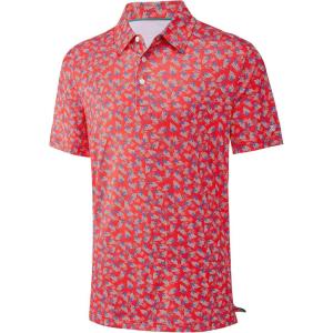 imageMens Golf Shirt Short Sleeve Dry Fit Print Moisture Wicking Performance Patterns Collared Polo ShirtPatriotic Usa Flag