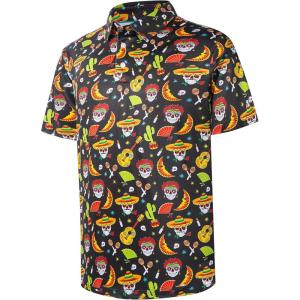 imageMens Golf Shirt Short Sleeve Dry Fit Print Moisture Wicking Performance Patterns Collared Polo ShirtTribal Skull