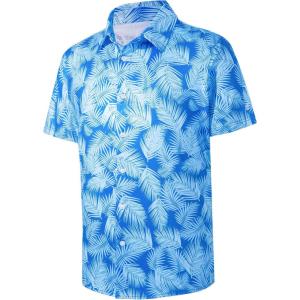 imageMens Hawaiian Shirts Regular Fit Short Sleeve Casual Button Down Summer Tropical Beach ShirtsBlue Leaves