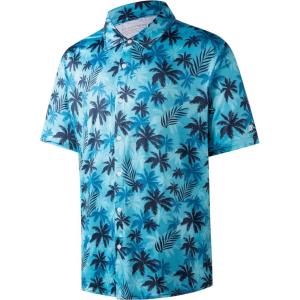 imageMens Hawaiian Shirts Regular Fit Short Sleeve Casual Button Down Summer Tropical Beach ShirtsBlue Palm Tree