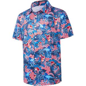 imageMens Hawaiian Shirts Regular Fit Short Sleeve Casual Button Down Summer Tropical Beach ShirtsDinosaur Flag