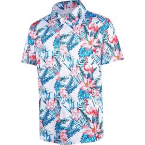imageMens Hawaiian Shirts Regular Fit Short Sleeve Casual Button Down Summer Tropical Beach ShirtsFlower Flamingo
