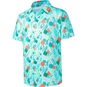 imageMens Hawaiian Shirts Regular Fit Short Sleeve Casual Button Down Summer Tropical Beach ShirtsMint Dice Leaves