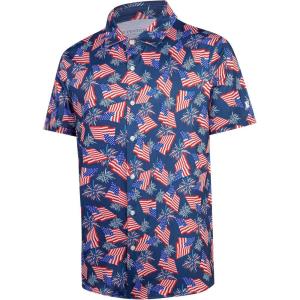 imageMens Hawaiian Shirts Regular Fit Short Sleeve Casual Button Down Summer Tropical Beach ShirtsNavy Usa Flag