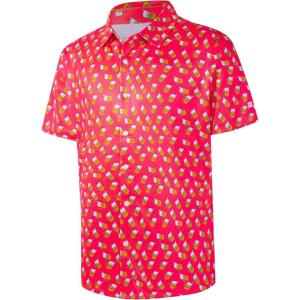 imageMens Hawaiian Shirts Regular Fit Short Sleeve Casual Button Down Summer Tropical Beach ShirtsPink Beer