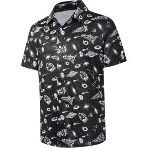 imageMens Hawaiian Shirts Regular Fit Short Sleeve Casual Button Down Summer Tropical Beach ShirtsSpace World