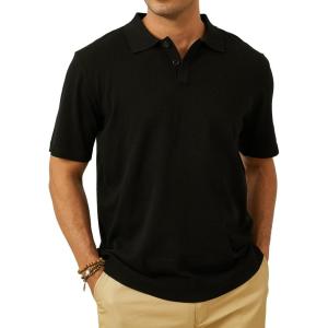 imageMens Knit Polo Shirts Casual Short Sleeve Classic Button Polo TShirt Fashion Summer Collared Pullover Golf ShirtBlack