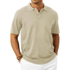 imageMens Knit Polo Shirts Casual Short Sleeve Classic Button Polo TShirt Fashion Summer Collared Pullover Golf ShirtLightkhaki