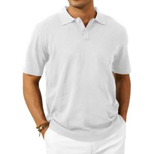 imageMens Knit Polo Shirts Casual Short Sleeve Classic Button Polo TShirt Fashion Summer Collared Pullover Golf ShirtWhite