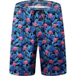 imageMens Swim Trunks Quick Dry Board Shorts with Mesh Lining Breathable Surf Beach Shorts Swimwear Bathing SuitsBlue Leaf Flamingo1