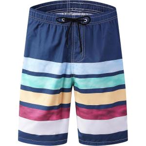 imageMens Swim Trunks Quick Dry Board Shorts with Mesh Lining Breathable Surf Beach Shorts Swimwear Bathing SuitsColorful Stripe9